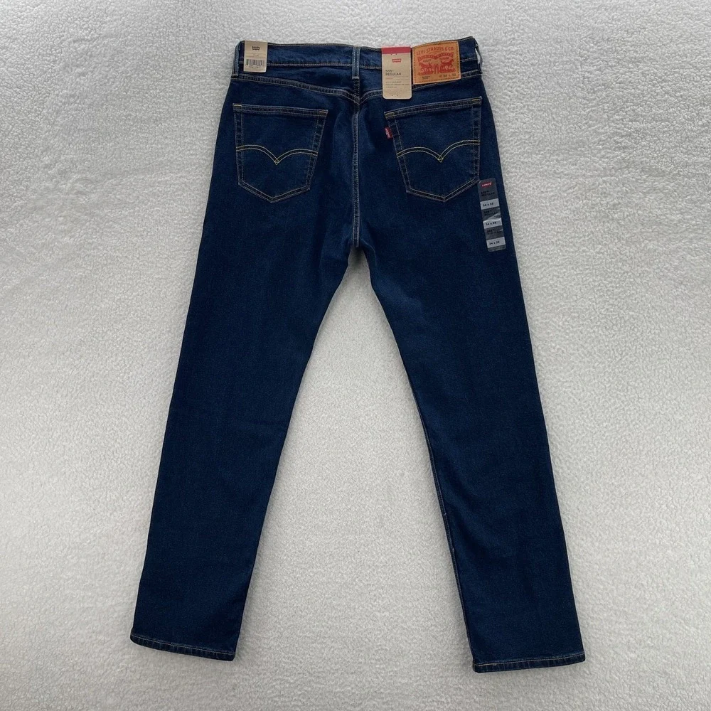 Levis Jeans Mens 34x32 Blue 505 Regular Straight Dark Wash Stretch Denim Cowboy